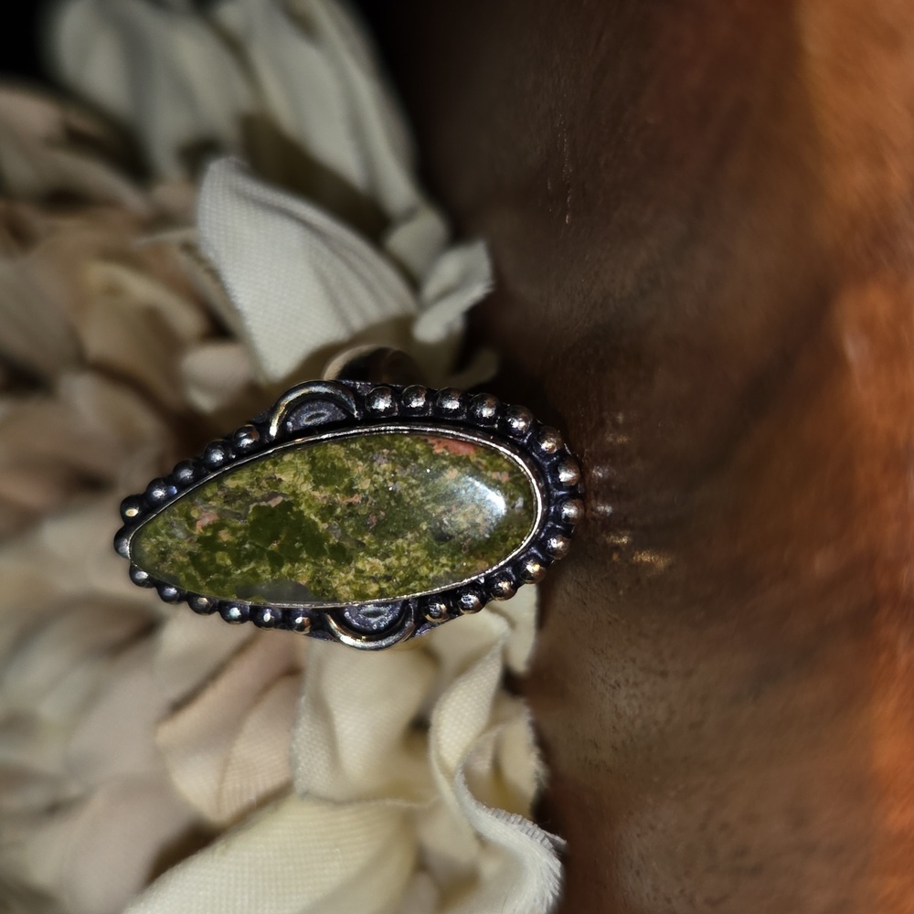 🎁 Adjustable Silver Plated Unakite Ring
